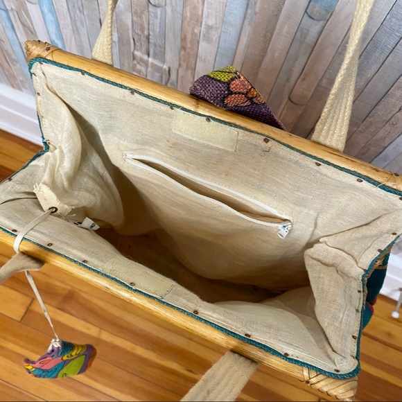 Vintage 70s 80s Bright Colorful Summer Vacation Bag Purse Tote Jute Statement - Picture 8 of 8